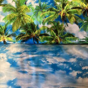 PALM TREES AND CLOUDS COTTON FABRIC BY THE YARD,1 YD